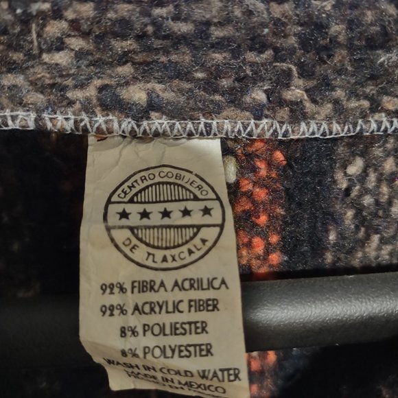 CENTRO COBIJERO DE TLAXLA EARTH TONE RASTA WOVEN BLANKET STYLE PULLOVER XXL - Picture 4 of 6